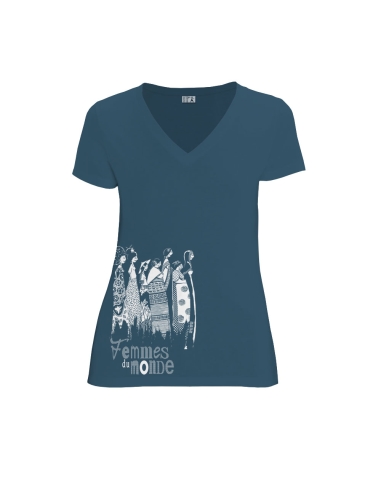 Organic and fair V-neck T-shirt AWARA "Femmes du Monde"