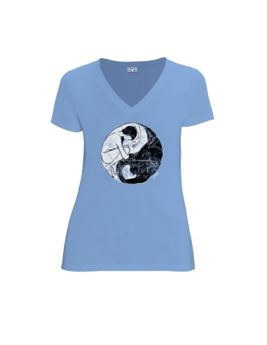 T-shirt équitable coton bio col V AWARA "Yin & Yang"