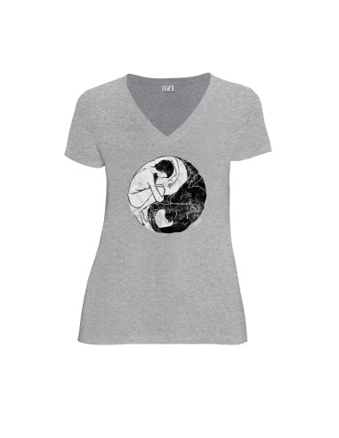 Organic and fair V-neck T-shirt AWARA "Yin & Yang"