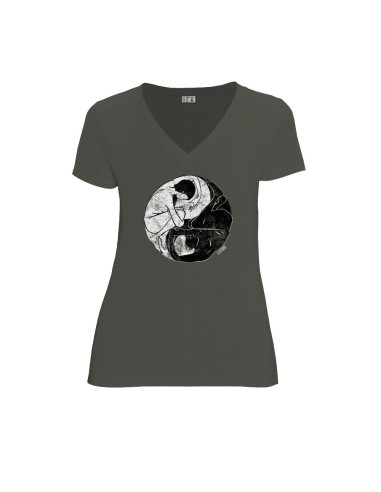 T-shirt équitable coton bio col V AWARA "Yin & Yang"